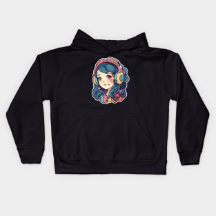 Cute headphone anime girl Kids Hoodie